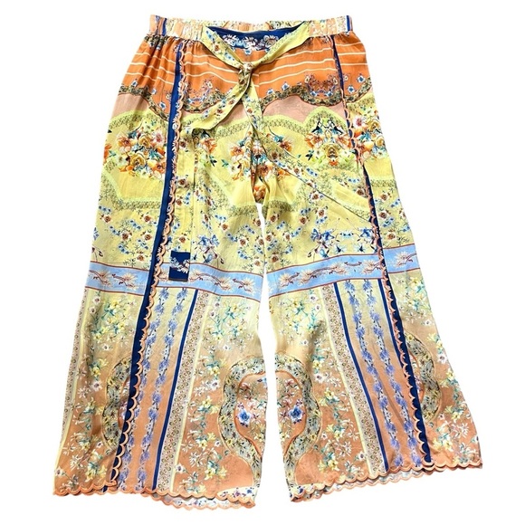 Johnny Was Silky Printed Wide Open Leg Pull On Bohemian Artsy Pants Women’s XL - Picture 4 of 10